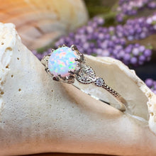 Load image into Gallery viewer, Opal Celtic Ring, Celtic Ring, Opal Engagement Ring, Diamond Promise Ring, Anniversary Gift, Cocktail Ring, Birthstone Ring, Wife Gift