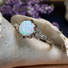 Load image into Gallery viewer, Opal Celtic Ring, Celtic Ring, Opal Engagement Ring, Diamond Promise Ring, Anniversary Gift, Cocktail Ring, Birthstone Ring, Wife Gift