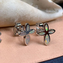 Load image into Gallery viewer, Cross Earrings, Opal Jewelry, Stud Earrings, First Communion Gift, Bridal Post Earrings, Confirmation Gift, Religious Gift, Cross Jewelry