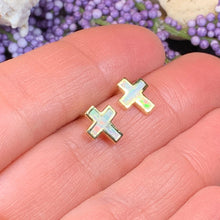 Load image into Gallery viewer, Cross Earrings, Opal Jewelry, Stud Earrings, First Communion Gift, Bridal Post Earrings, Confirmation Gift, Religious Gift, Cross Jewelry