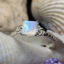 Load image into Gallery viewer, Moonstone Ring, Promise Ring, Engagement Ring, Commitment Ring, Anniversary Gift, Trinity Knot Ring, Cocktail Ring, Wife Gift, Mom Gift