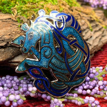 Load image into Gallery viewer, Celtic Horse Brooch, Horse Jewelry, Celtic Pin, Epona Pin, Ireland Gift, Celtic Brooch, Enamel Jewelry Gift, Celtic Pin, Pagan Brooch