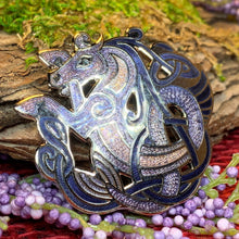 Load image into Gallery viewer, Celtic Horse Brooch, Horse Jewelry, Celtic Pin, Epona Pin, Ireland Gift, Celtic Brooch, Enamel Jewelry Gift, Celtic Pin, Pagan Brooch