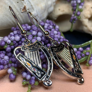 Celtic Harp Earrings, Harp Jewelry, Celtic Jewelry, Dangle Earrings, Enamel Jewelry, Irish Jewelry, Ireland Gift, Irish Jewelry, Mom Gift