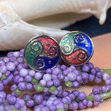Load image into Gallery viewer, Celtic Knot Stud Earrings, Irish Jewelry, Celtic Jewelry, Triple Spiral Earrings, Irish Dancer Gift, Norse Jewelry, Scottish Post Earrings