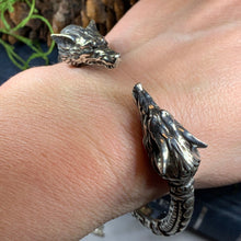 Load image into Gallery viewer, Celtic Wolf Bracelet, Celtic Jewelry, Irish Bangle Bracelet, Scotland Jewelry, Ireland Jewelry, Celtic Cuff, Viking Torc, Wolf Jewelry