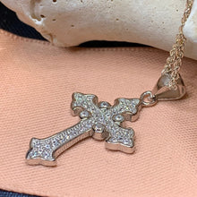 Load image into Gallery viewer, Celtic Cross Necklace, Diamond Cross Pendant, Irish Cross, First Communion Gift, Religious Jewelry, Bridal Cross Necklace, Wife Gift