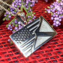 Load image into Gallery viewer, Scottish American Flag Pendant, Scotland Flag Necklace, American Flag Necklace, Scotland Jewelry, Saltire Jewelry, Bagpiper Gift, Patriotic