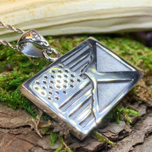 Load image into Gallery viewer, Scottish American Flag Pendant, Scotland Flag Necklace, American Flag Necklace, Scotland Jewelry, Saltire Jewelry, Bagpiper Gift, Patriotic