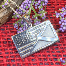 Load image into Gallery viewer, Scottish American Flag Pendant, Scotland Flag Necklace, American Flag Necklace, Scotland Jewelry, Saltire Jewelry, Bagpiper Gift, Patriotic