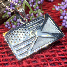 Load image into Gallery viewer, Scottish American Flag Pendant, Scotland Flag Necklace, American Flag Necklace, Scotland Jewelry, Saltire Jewelry, Bagpiper Gift, Patriotic