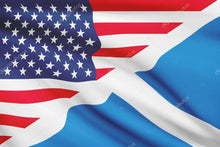 Load image into Gallery viewer, Scottish American Flag Pendant, Scotland Flag Necklace, American Flag Necklace, Scotland Jewelry, Saltire Jewelry, Bagpiper Gift, Patriotic