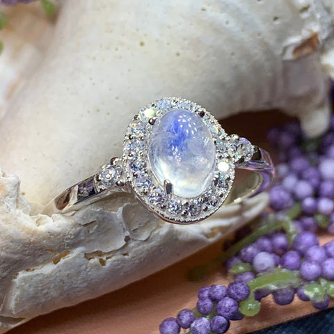 Load image into Gallery viewer, Moonstone Ring, Promise Ring, Moonstone Engagement Ring, Anniversary Gift, Halo Ring, Boho Ring, Mom Gift, Wife Gift, Cocktail Ring