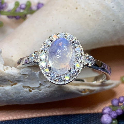 Load image into Gallery viewer, Moonstone Ring, Promise Ring, Moonstone Engagement Ring, Anniversary Gift, Halo Ring, Boho Ring, Mom Gift, Wife Gift, Cocktail Ring