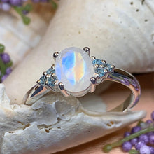 Load image into Gallery viewer, Moonstone Ring, Promise Ring, Moonstone Engagement Ring, Anniversary Gift, Blue Topaz Ring, Boho Ring, Mom Gift, Wife Gift, Cocktail Ring