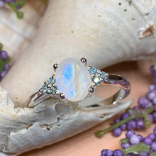 Load image into Gallery viewer, Moonstone Ring, Promise Ring, Moonstone Engagement Ring, Anniversary Gift, Blue Topaz Ring, Boho Ring, Mom Gift, Wife Gift, Cocktail Ring
