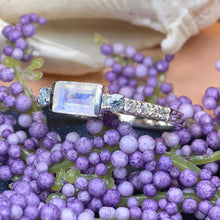 Load image into Gallery viewer, Moonstone Ring, Moonstone Stacking Ring, Boho Statement Ring, Anniversary Gift, Blue Topaz Ring, Silver Boho Ring, Mom Gift, Wife Gift