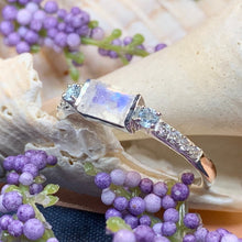 Load image into Gallery viewer, Moonstone Ring, Moonstone Stacking Ring, Boho Statement Ring, Anniversary Gift, Blue Topaz Ring, Silver Boho Ring, Mom Gift, Wife Gift