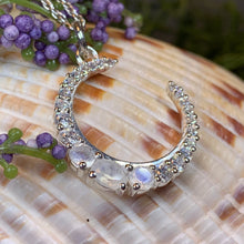 Load image into Gallery viewer, Moon Necklace, Moonstone Crescent Moon Pendant, Celestial Jewelry, Goddess Jewelry, Anniversary Gift, Moonstone Necklace, Mom Gift