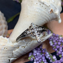 Load image into Gallery viewer, Cross Ring, Celtic Jewelry, Christian Jewelry, Diamond Cross Jewelry, Irish Ring, Confirmation Gift, Anniversary Gift, Religious Jewelry