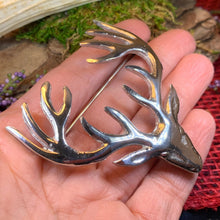 Load image into Gallery viewer, Stag Brooch, Scotland Jewelry, Stag Pin, Kilt Pin, Celtic Pin, Animal Jewelry, Scottish Brooch, Scotland Pin, Nature Jewelry, Tartan Pin