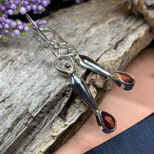 Load image into Gallery viewer, Goddess Earrings, Moon Jewelry, Goddess Jewelry, Celtic Jewelry, Garnet Jewelry, Anniversary Gift, Irish Gift, Silver Drop Earrings