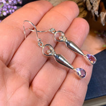 Load image into Gallery viewer, Goddess Earrings, Moon Jewelry, Goddess Jewelry, Celtic Jewelry, Garnet Jewelry, Anniversary Gift, Irish Gift, Silver Drop Earrings