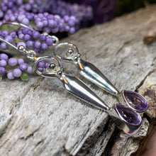 Load image into Gallery viewer, Goddess Earrings, Moon Jewelry, Goddess Jewelry, Celtic Jewelry, Garnet Jewelry, Anniversary Gift, Irish Gift, Silver Drop Earrings