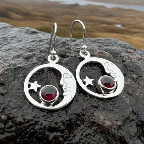 Load image into Gallery viewer, Moon Earrings, Celtic Jewelry, Celestial Jewelry, Moonstone Jewelry, Full Moon Jewelry, Moon Jewelry, Anniversary Gift, Friendship Gift