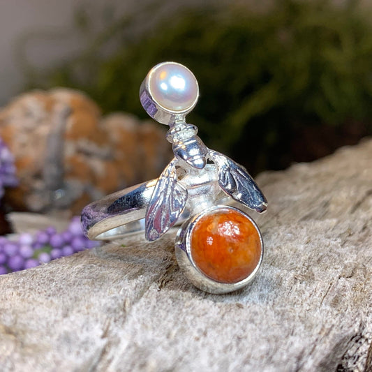 Bee Ring, Bumble Bee Ring, Insect Ring, Silver Boho Ring, Anniversary Gift, Nature Jewelry, Honey Bee Jewelry, Mojave Turquoise Ring