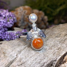 Load image into Gallery viewer, Bee Ring, Bumble Bee Ring, Insect Ring, Silver Boho Ring, Anniversary Gift, Nature Jewelry, Honey Bee Jewelry, Mojave Turquoise Ring