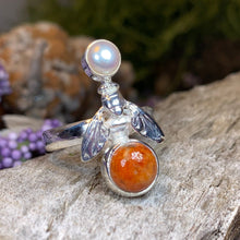 Load image into Gallery viewer, Bee Ring, Bumble Bee Ring, Insect Ring, Silver Boho Ring, Anniversary Gift, Nature Jewelry, Honey Bee Jewelry, Mojave Turquoise Ring