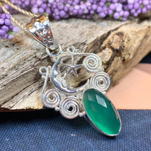 Load image into Gallery viewer, Moon Necklace, Celtic Knot Jewelry, Celtic Jewelry, Anniversary Gift, Wiccan Jewelry, Pagan Necklace, Celestial Jewelry, Chalcedony Jewelry
