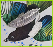 Load image into Gallery viewer, Feather Hair Clip, Celtic Barrette, Bird Jewelry, Pagan Jewelry, Friendship Gift, Wiccan Jewelry, Pewter barrette, Nature Barrette, Mom Gift