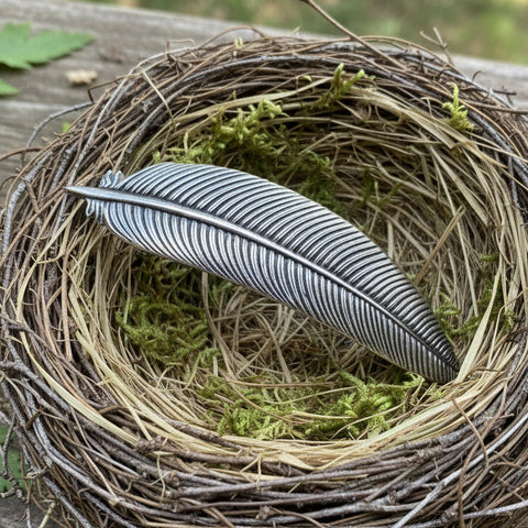 Load image into Gallery viewer, Feather Hair Clip, Celtic Barrette, Bird Jewelry, Pagan Jewelry, Friendship Gift, Wiccan Jewelry, Pewter barrette, Nature Barrette, Mom Gift