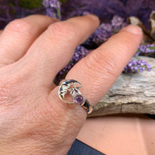 Load image into Gallery viewer, Crescent Moon Ring, Silver Moon Ring, Celestial Jewelry, Moon Ring, Amethyst Ring, Garnet Boho Ring, Anniversary Gift, Wife Gift, Mom Gift