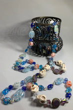 Load image into Gallery viewer, Long Beaded Necklace, Hand Knotted Necklace, Skull jewelry, Boho Necklace, Yoga Jewelry, Art Deco Necklace, Millefiori Bead Necklace