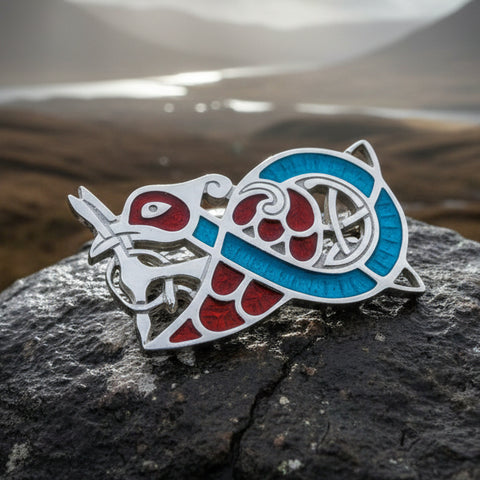 Load image into Gallery viewer, Celtic Bird Brooch, Celtic Jewelry, Irish Jewelry, Scotland Brooch, Zoomorphic Brooch, Celtic Knot Pin, Ireland Gift, Norse Pin, Enamel Pin