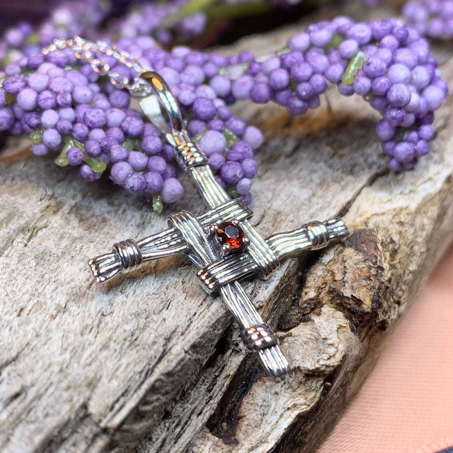 Springtime Irish Saint Brigid's Cross Necklace in Sterling Silver — view 13