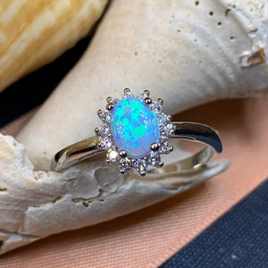 Opal Celtic Ring, Celtic Ring, Opal Engagement Ring, Blue Opal Ring, Anniversary Gift, Cocktail Ring, Birthstone Ring, Wife Gift, Mom Gift