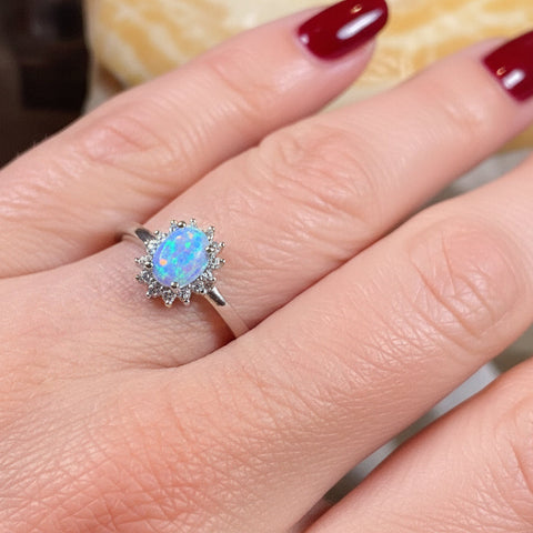Load image into Gallery viewer, Opal Celtic Ring, Celtic Ring, Opal Engagement Ring, Blue Opal Ring, Anniversary Gift, Cocktail Ring, Birthstone Ring, Wife Gift, Mom Gift