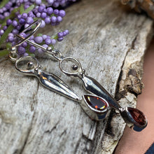 Load image into Gallery viewer, Goddess Earrings, Moon Jewelry, Goddess Jewelry, Celtic Jewelry, Garnet Jewelry, Anniversary Gift, Irish Gift, Silver Drop Earrings