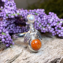 Load image into Gallery viewer, Bee Ring, Bumble Bee Ring, Insect Ring, Silver Boho Ring, Anniversary Gift, Nature Jewelry, Honey Bee Jewelry, Mojave Turquoise Ring