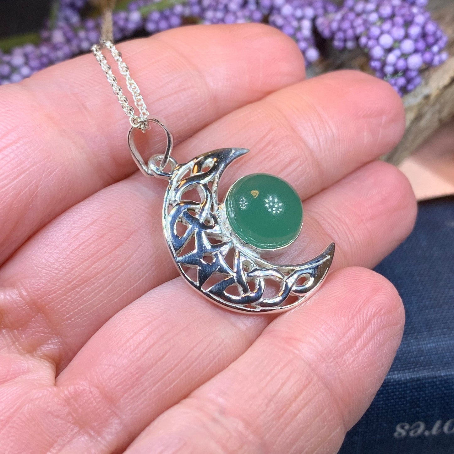 Moon Necklace, Celtic Jewelry, Crescent Moon Pendant, Celestial Necklace, Anniversary Gift, Silver Irish Jewelry, Scottish Jewelry, Mom Gift