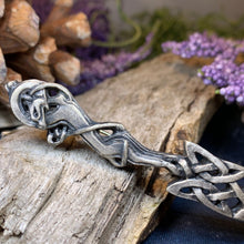 Load image into Gallery viewer, Celtic Wolf Kilt Pin, Scottish Jewelry, Irish Kilt Pin, Tartan Pin, Cape Pin, Bagpiper Gift, Scotland Pin, Celtic Shawl Pin, Viking Jewelry