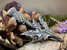 Load image into Gallery viewer, Thistle Kilt Pin, Celtic Jewelry, Scottish Gift for Him, Dad Gift, Graduation Gift, Scotland Gift, Men's Jewelry, Celtic Brooch, Groom Gift