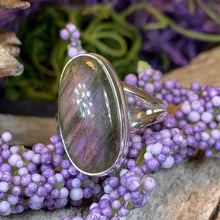 Load image into Gallery viewer, Celtic Mystic Ring, Labradorite Jewelry, Boho Statement Ring, Celestial Jewelry, Celtic Jewelry, Anniversary Gift, Wiccan Jewelry, Wife Gift