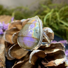 Load image into Gallery viewer, Celtic Mystic Ring, Labradorite Jewelry, Boho Statement Ring, Celestial Jewelry, Celtic Jewelry, Anniversary Gift, Wiccan Jewelry, Wife Gift