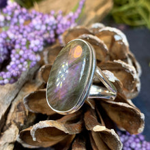 Load image into Gallery viewer, Celtic Mystic Ring, Labradorite Jewelry, Boho Statement Ring, Celestial Jewelry, Celtic Jewelry, Anniversary Gift, Wiccan Jewelry, Wife Gift