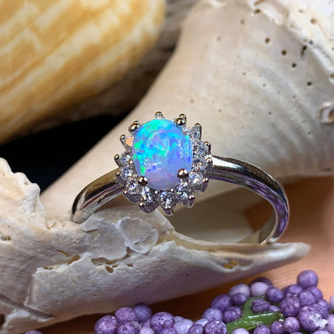 Load image into Gallery viewer, Opal Celtic Ring, Celtic Ring, Opal Engagement Ring, Blue Opal Ring, Anniversary Gift, Cocktail Ring, Birthstone Ring, Wife Gift, Mom Gift